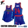 1 Custom Basketball Jersey Set - Blue with Splash Pattern & Red Trim | ODM/OEM for Export