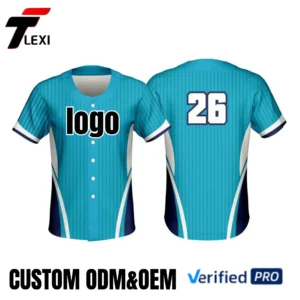 1 Teal Baseball Uniform Set - Custom ODM/OEM Jersey with Vertical Stripe Design | Number 26 Printing | Verified PRO Supplier
