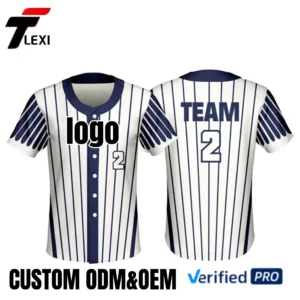 10 Custom Baseball Jersey - White & Navy Pinstripe Design with Team Branding | ODM/OEM Service | Verified PRO Supplier