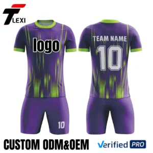 11 Purple & Green Stripe Football Kit Design - Custom ODM/OEM Team Uniform Schematic | Verified PRO Supplier