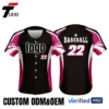 12 Black Baseball Jersey with Pink & White Stripes - Custom ODM/OEM Team Uniform with Number 22 Printing | Verified PRO Supplier
