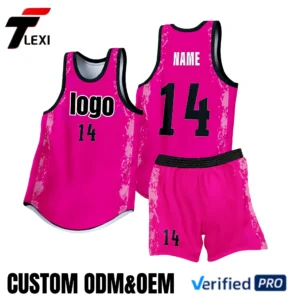 13 Pink Basketball Uniform Set - Custom ODM/OEM Sleeveless Jersey & Shorts with Number Printing | Verified PRO Supplier