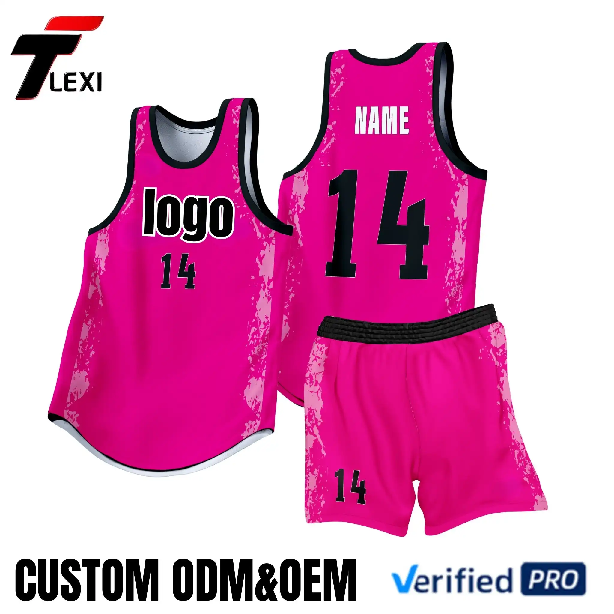 Pink Basketball Uniform Set - Custom ODM/OEM Sleeveless Jersey & Shorts with Number Printing | Verified PRO Supplier