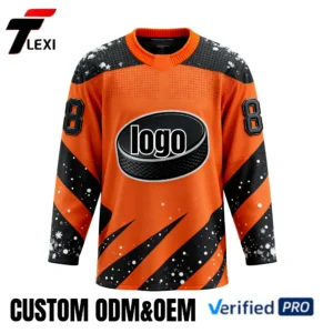 Pro Ice Hockey Jersey - Orange with Snowflake Design & Number 88 | Custom ODM/OEM Team Uniform | Verified PRO Supplier