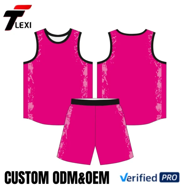 15 Pink Basketball Uniform Set - Custom ODM/OEM Sleeveless Jersey & Shorts with Number Printing | Verified PRO Supplier