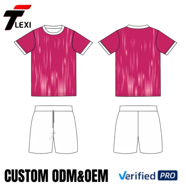 16 Pink Football Kit with Team Customization - Logo, Team Name & Number Printing (ODM/OEM)