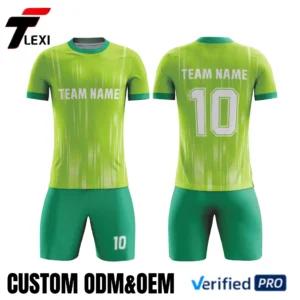 Green Football Kit with Team Customization - Logo, Team Name & Number Printing (ODM/OEM)