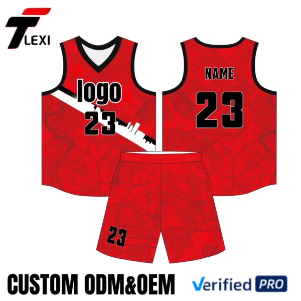 17 Red Basketball Jersey Set with Urban Map Design - Custom ODM/OEM Team Uniforms | Verified PRO Supplier