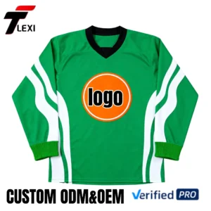17 Pro Ice Hockey Jersey - Green with Orange Logo & Wave Design | Custom ODM/OEM Team Uniform | Verified PRO Supplier
