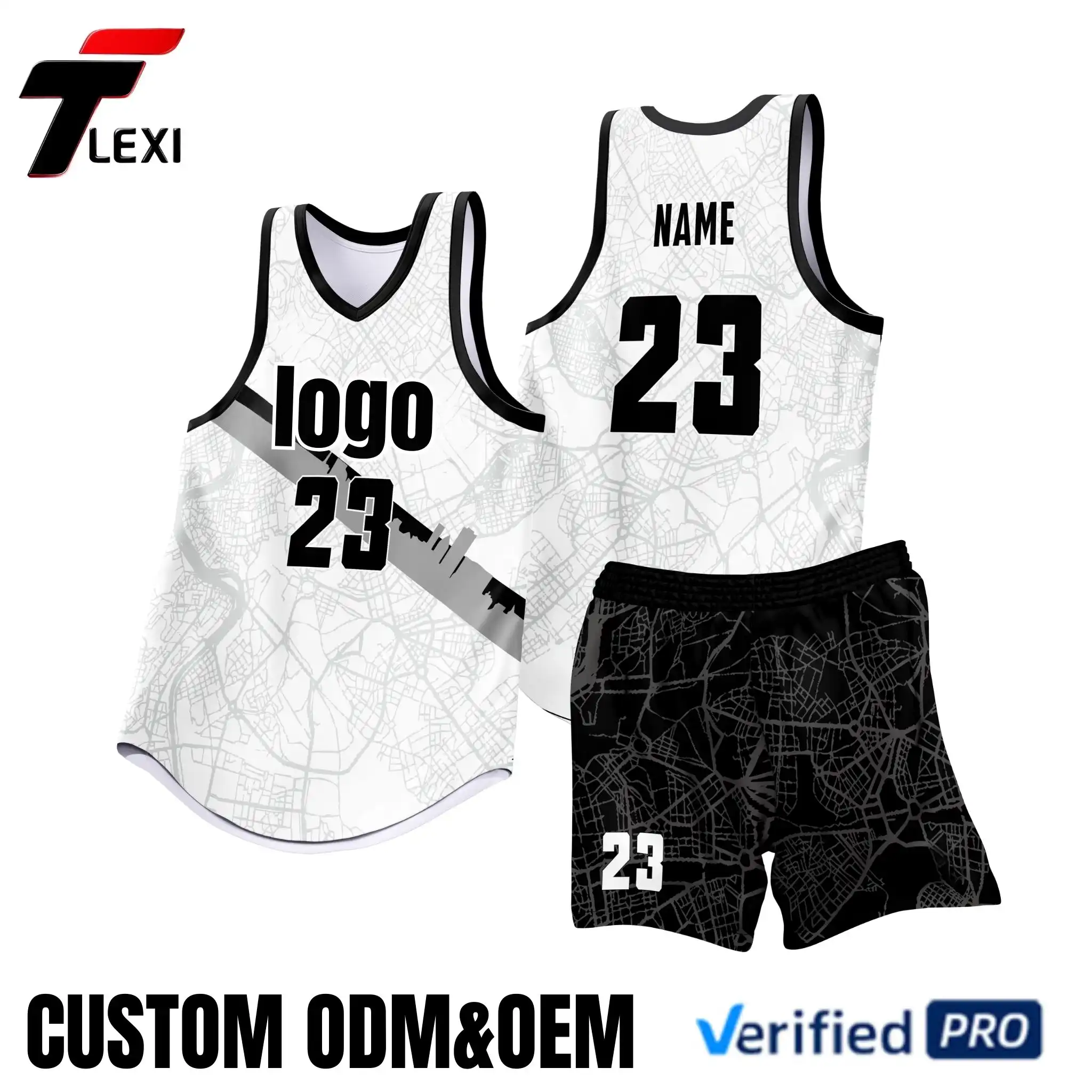 Black & White Basketball Jersey Set - Custom ODM/OEM Team Uniforms with Number 23 Printing | Verified PRO Supplier