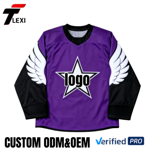 18 Pro Ice Hockey Jersey - Purple with Star & Wing Design | Custom ODM/OEM Team Uniform | Verified PRO Supplier