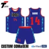 2 Custom Basketball Jersey Set - Blue with Splash Pattern & Red Trim | ODM/OEM for Export