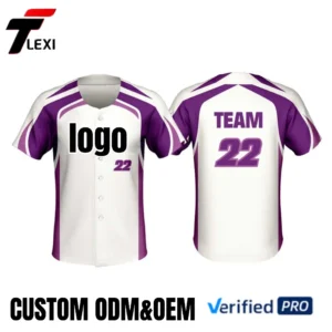 2 White & Purple Baseball Jersey - Custom ODM/OEM Team Uniform with Stripe Design | Number 22 Printing | Verified PRO Supplier