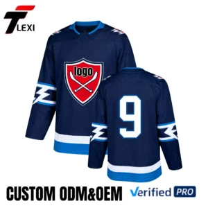 20 Pro Hockey Jersey - Navy Blue with Lightning Stripe Design | Custom ODM/OEM Team Uniform with Number 9 | Verified PRO Supplier