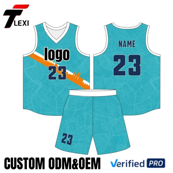 21 Teal Basketball Jersey Set with Urban Map Design - Custom ODM/OEM Team Uniforms | Number 23 Printing | Verified PRO Supplier