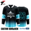 21 Pro Hockey Jersey - Black with Silver Star & Teal Gradient | Custom ODM/OEM Team Uniform with Number 23 | Verified PRO Supplier