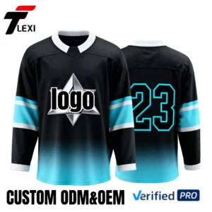 21 Pro Hockey Jersey - Black with Silver Star & Teal Gradient | Custom ODM/OEM Team Uniform with Number 23 | Verified PRO Supplier