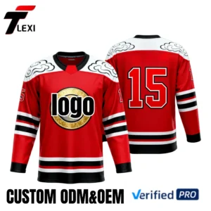 22 Pro Hockey Jersey - Red with Gold Logo & Number | Custom ODM/OEM Team Uniform | Verified PRO Supplier