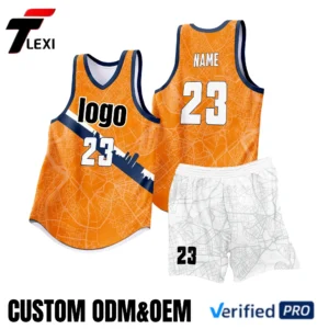Orange Basketball Jersey Set with City Skyline Design - Custom ODM/OEM Team Uniforms | Number 23 Printing | Verified PRO Supplier