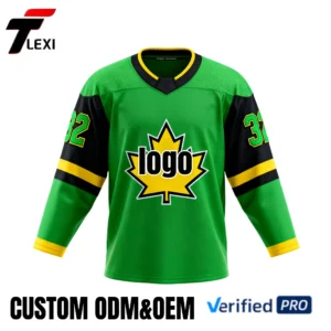 24 Pro Ice Hockey Jersey - Green with Maple Leaf & Multi-Color Sleeves | Custom ODM/OEM Team Uniform with Number | Verified PRO Supplier