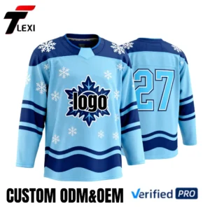 25 Pro Ice Hockey Jersey - Light Blue with Snowflake & Star Design | Custom ODM/OEM Team Uniform with Number | Verified PRO Supplier