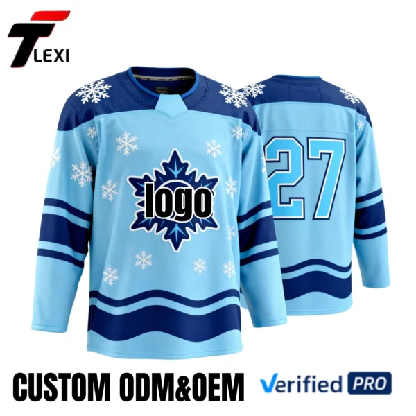 25 Pro Ice Hockey Jersey - Light Blue with Snowflake & Star Design | Custom ODM/OEM Team Uniform with Number | Verified PRO Supplier