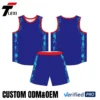 3 Custom Basketball Jersey Set - Blue with Splash Pattern & Red Trim | ODM/OEM for Export