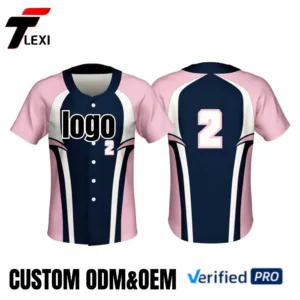 Pink & Navy Baseball Style Jersey - Custom ODM/OEM Team Uniform with Number 2 Printing | Verified PRO Supplier
