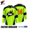 3 Neon Green Ice Hockey Jersey with Black Accents & Flame Design - Custom ODM/OEM Team Uniform | Number 24 Printing | Verified PRO Supplier