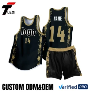 4 Black & Gold Basketball Uniform Set - Custom ODM/OEM Jersey with Splash Design for Teams | Verified PRO Supplier