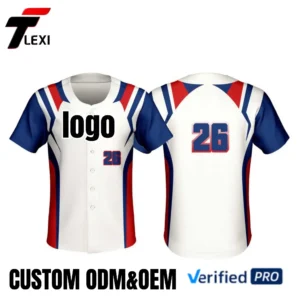 White Baseball Jersey with Red & Blue Stripes - Custom ODM/OEM Team Uniform with Number 26 Printing | Verified PRO Supplier