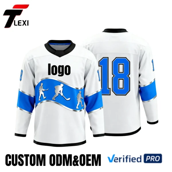 4 White Sports Jersey with Blue Accents - Custom ODM/OEM Team Uniform with Number 18 | Verified PRO Supplier