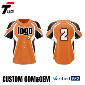 Orange Baseball Jersey with Black & White Stripes - Custom ODM/OEM Team Uniform with Number 2 Printing | Verified PRO Supplier