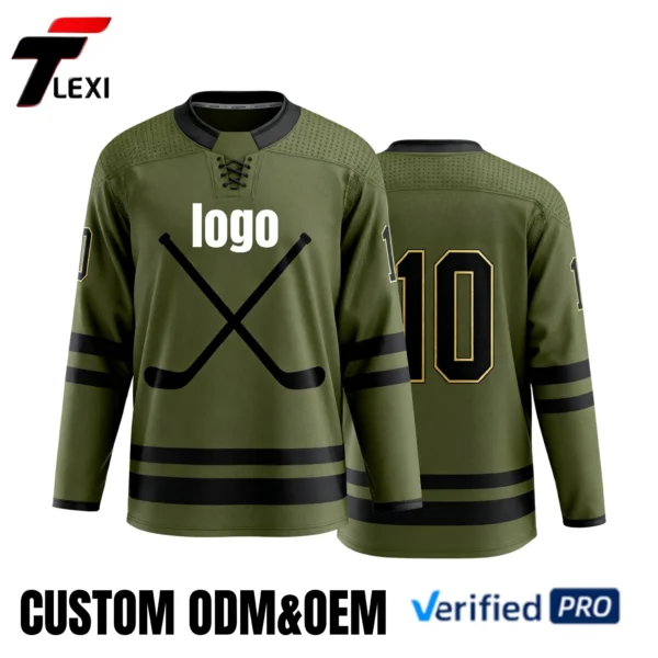 6 Olive Green Ice Hockey Jersey - Custom ODM/OEM Pro Uniform with Number 10 & Mesh Panels | Verified PRO Supplier