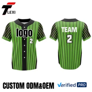 8 Green Pinstripe Baseball Jersey - Custom ODM/OEM Team Uniform with Number 2 Printing | Verified PRO Supplier