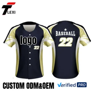 9 Navy Blue & Gold Baseball Jersey - Custom ODM/OEM Team Uniform with Number 22 Printing | Verified PRO Supplier