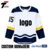 9 White Ice Hockey Jersey with Navy & Yellow Accents - Custom ODM/OEM Pro Uniform with Number 15 | Verified PRO Supplier